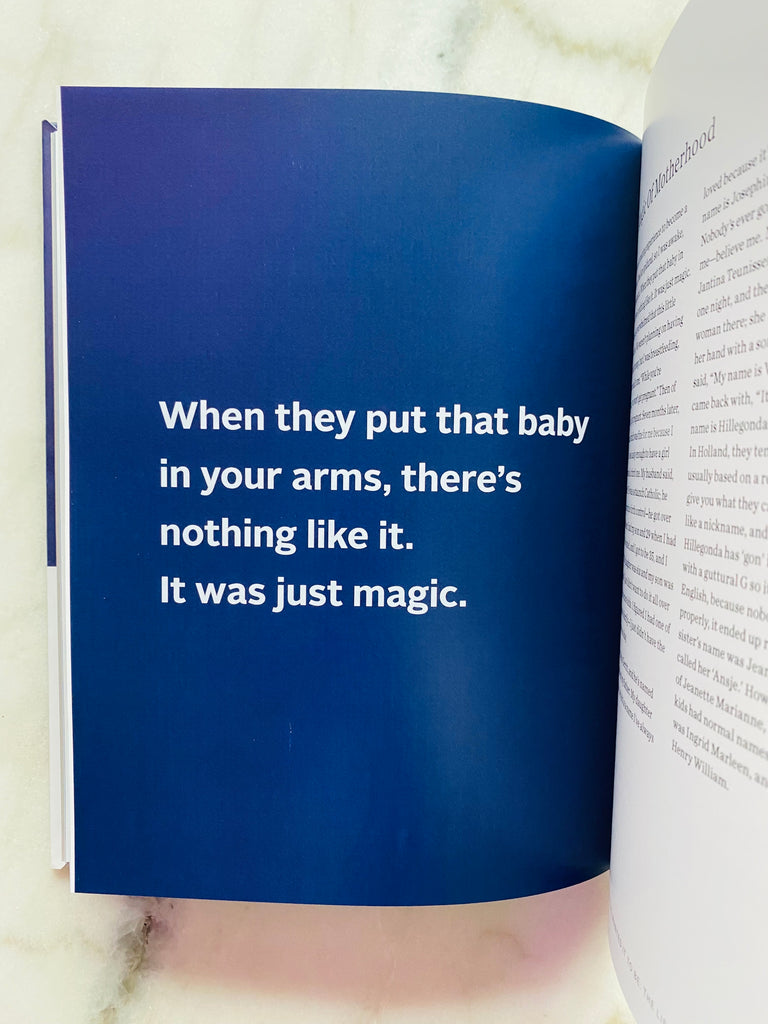 Quote page from Gonnie's story book talking about the magic of holding a baby. 
